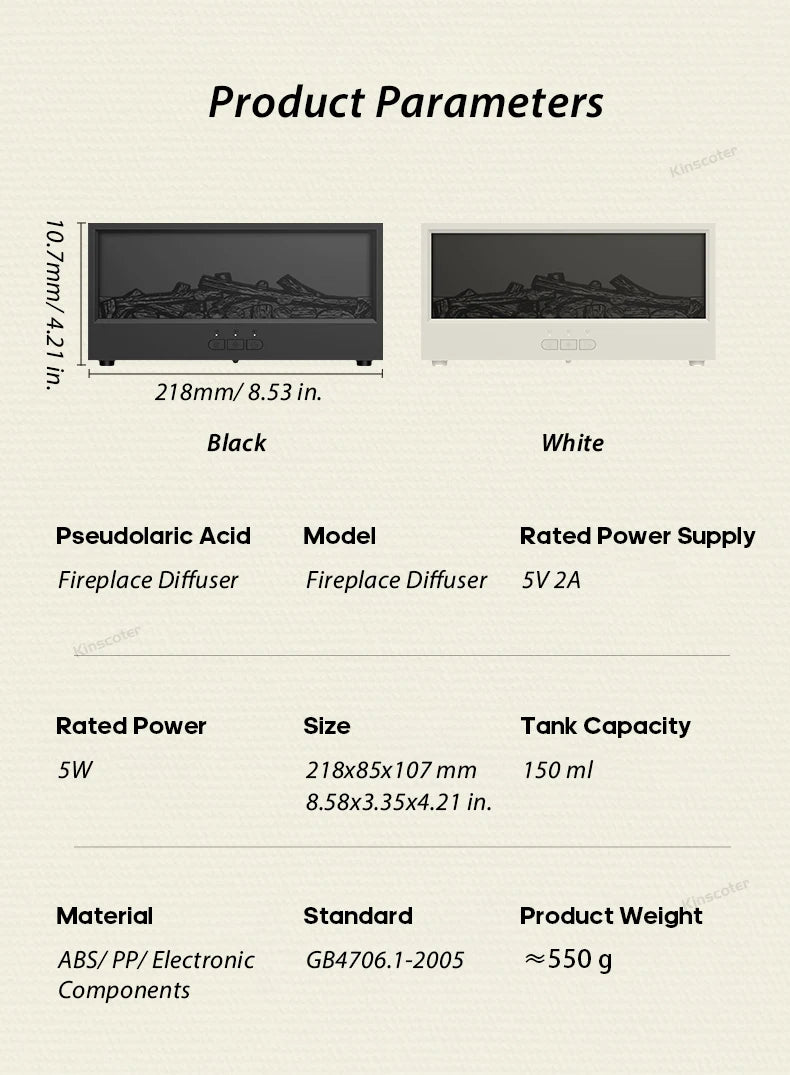 Fireplace Air Humidifier Waterless Auto-Off Aroma Essential Oil Diffuser with LED Light & Remote Control for Home Creative Gift