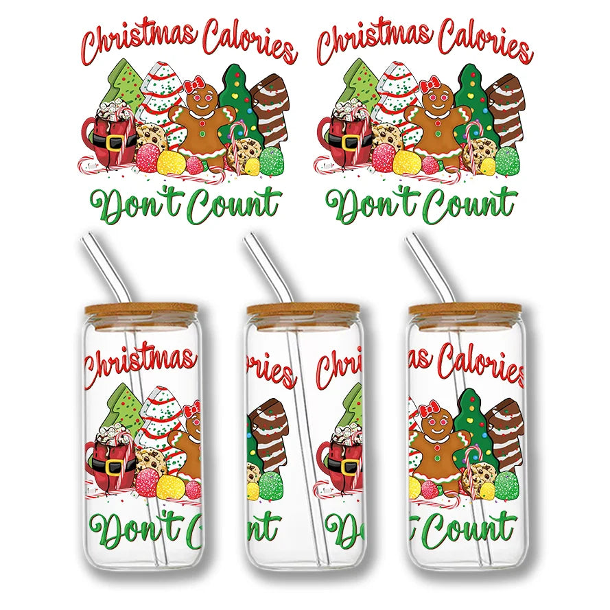 Christmas Design 3D UV DTF Wraps Stickers Cute Wraps .For 16 OZ Glass Libbey Selfadhesive Washable DIY Custom Cups Wrap Stickers