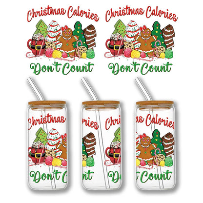 Christmas Design 3D UV DTF Wraps Stickers Cute Wraps .For 16 OZ Glass Libbey Selfadhesive Washable DIY Custom Cups Wrap Stickers