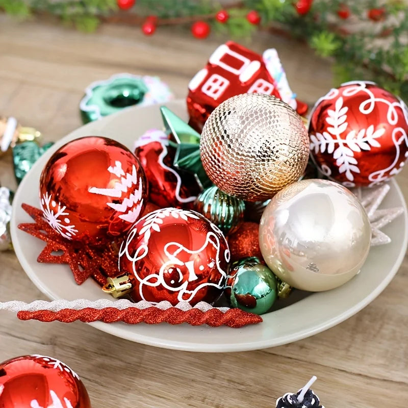 45pcs Christmas Ornaments Set: Red & White Snowman, Santa Hats & Bells.Perfect Plastic Hanging Decor for Holiday Parties & Tree!