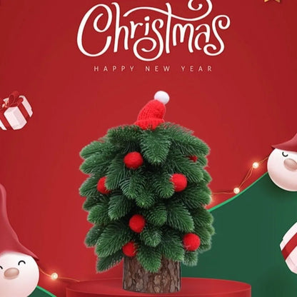 Tower Shaped Christmas Tree Ornaments Lifelike Reusable Mini Christmas Tree Wooden Base Christmas Decorations