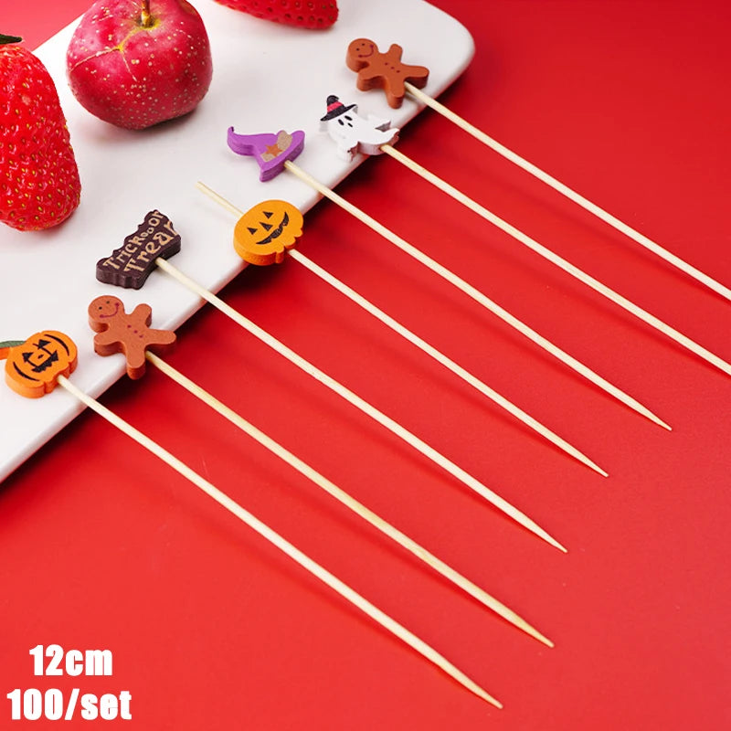Christmas And New Year Disposable Fruit Sticks Fruit Forks Creative Art Toothpicks (100 Sticks Per Pack)