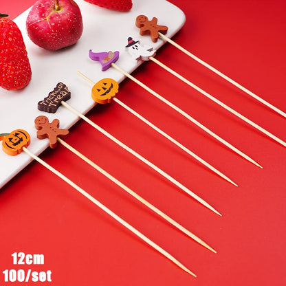 Christmas And New Year Disposable Fruit Sticks Fruit Forks Creative Art Toothpicks (100 Sticks Per Pack)