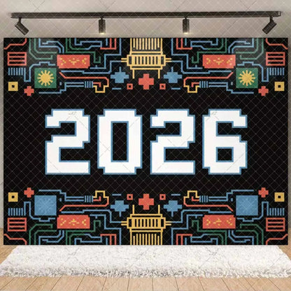 2026  Happy New Year Eve Party Decorations Black And Gold Disposable Tableware 2026 Number Balloons Family Gathering Backdrop