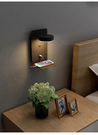 LED Wall Light Interior  Mobile Phone Charging USB Wall Lamps With Switch Bedroom Bedside Reading Lights Decoration Living Room