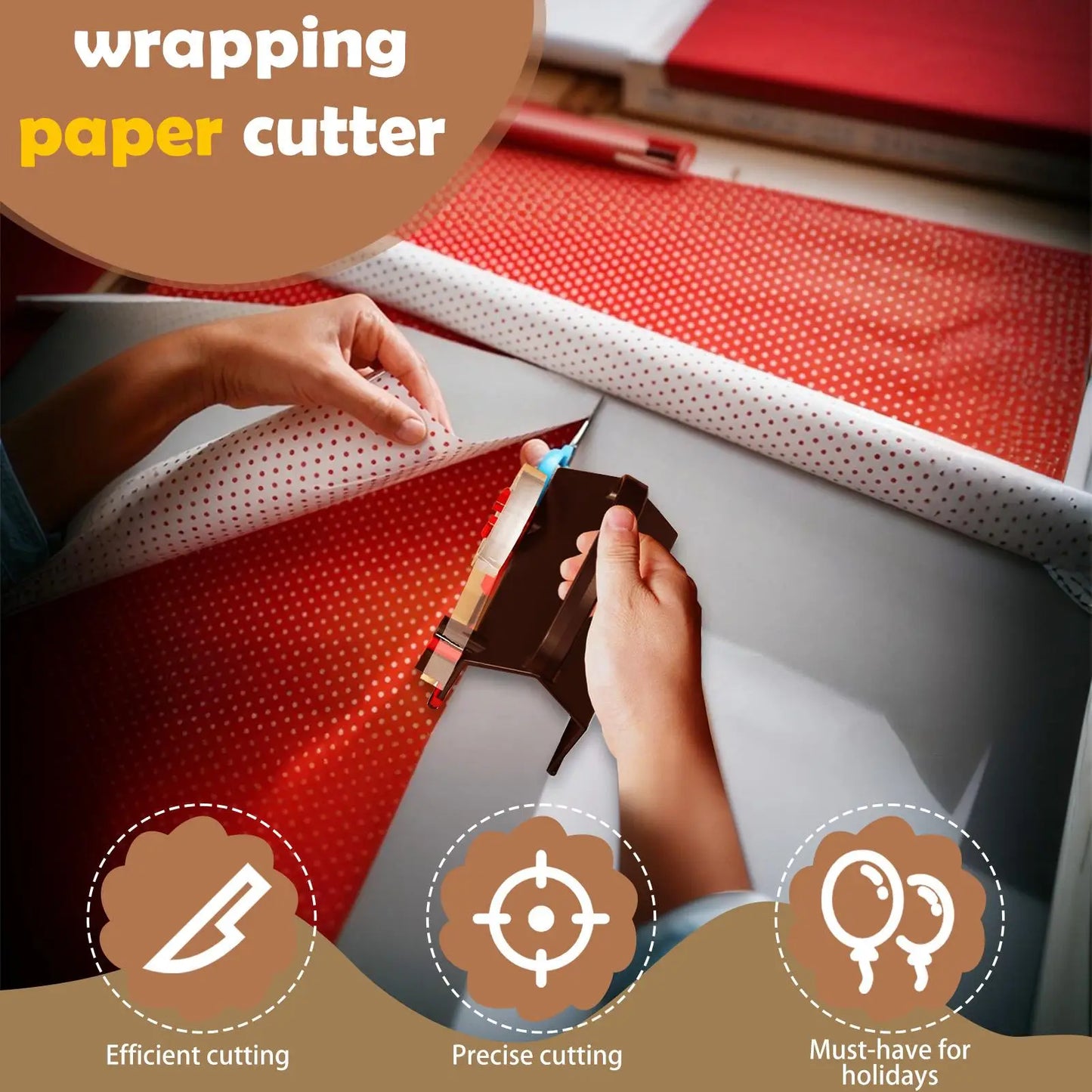 Paper Roll Cutter Roll Paper Cutter with Handle Christmas Wrapping Gadget for Student Teacher Sticker Wrapping Gadget
