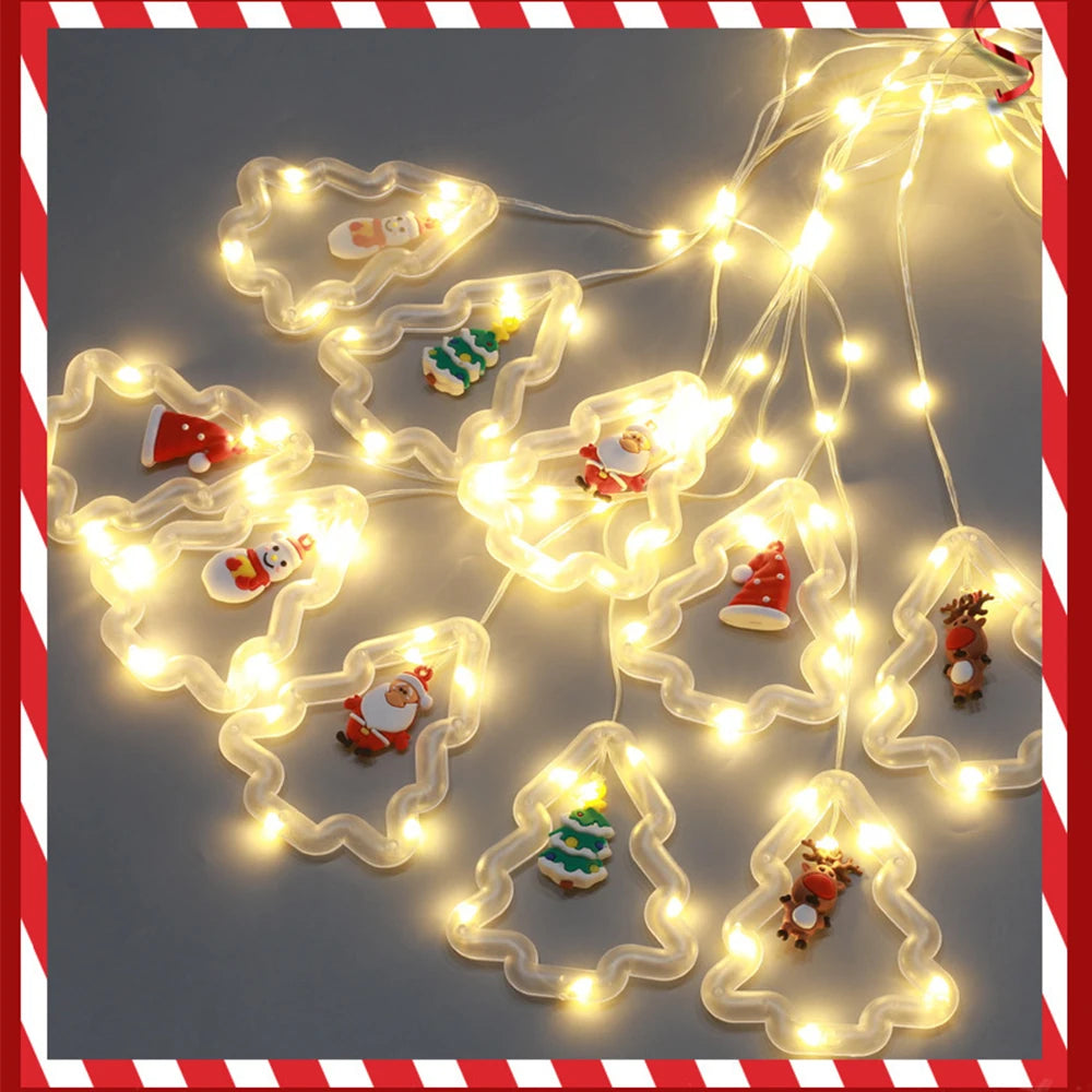 Christmas Decorations LED Curtain String Lights Cute Xmas Tree Santa Claus Pendants Lamp for Home Garden Party New Year Decor