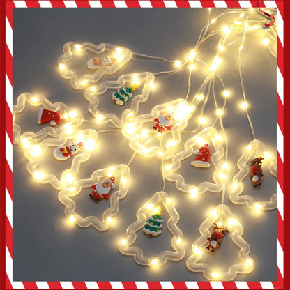 Christmas Decorations LED Curtain String Lights Cute Xmas Tree Santa Claus Pendants Lamp for Home Garden Party New Year Decor