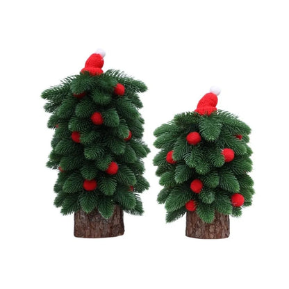 Tower Shaped Christmas Tree Ornaments Lifelike Reusable Mini Christmas Tree Wooden Base Christmas Decorations