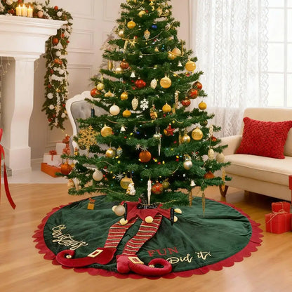 Christmas Tree Skirt with Elf Legs Festive Red Green Decorative Wrap Xmas Tree Skirt Holiday Base Cover Home Decoration