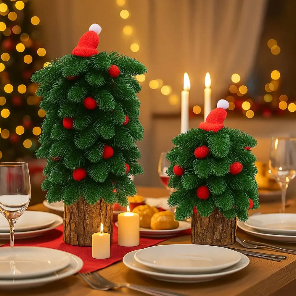 Tower Shaped Christmas Tree Ornaments Lifelike Reusable Mini Christmas Tree Wooden Base Christmas Decorations