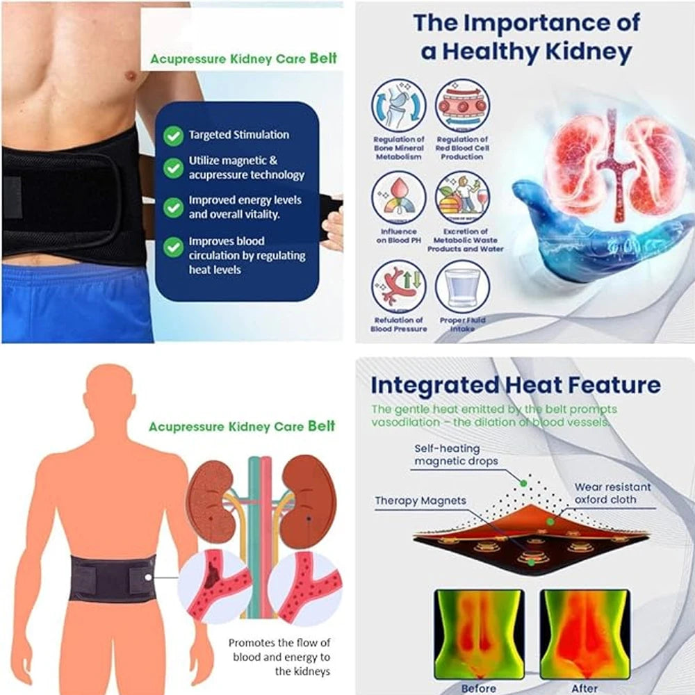 Thermal Magnetic Kidney Belt, Tourmaline Self-Heating Waist Brace - Pain Relief for Sciatica & Lower Back, Improve Kidney Health