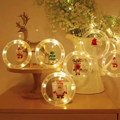 Christmas Decorations LED Curtain String Lights Cute Xmas Tree Santa Claus Pendants Lamp for Home Garden Party New Year Decor