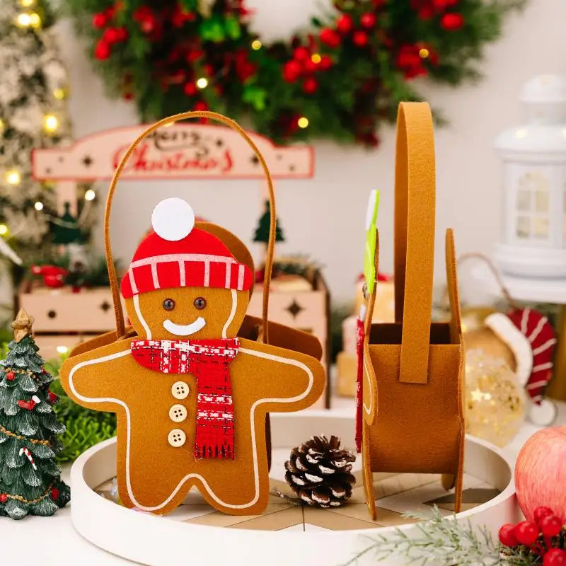 Christmas Gifts Bags Cute Gingerbread Man Storage Bags Chocolate Cookies Candy Handbags For Christmas Birthday Party Decoration