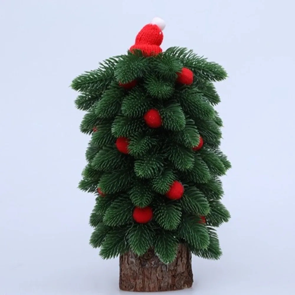Tower Shaped Christmas Tree Ornaments Lifelike Reusable Mini Christmas Tree Wooden Base Christmas Decorations