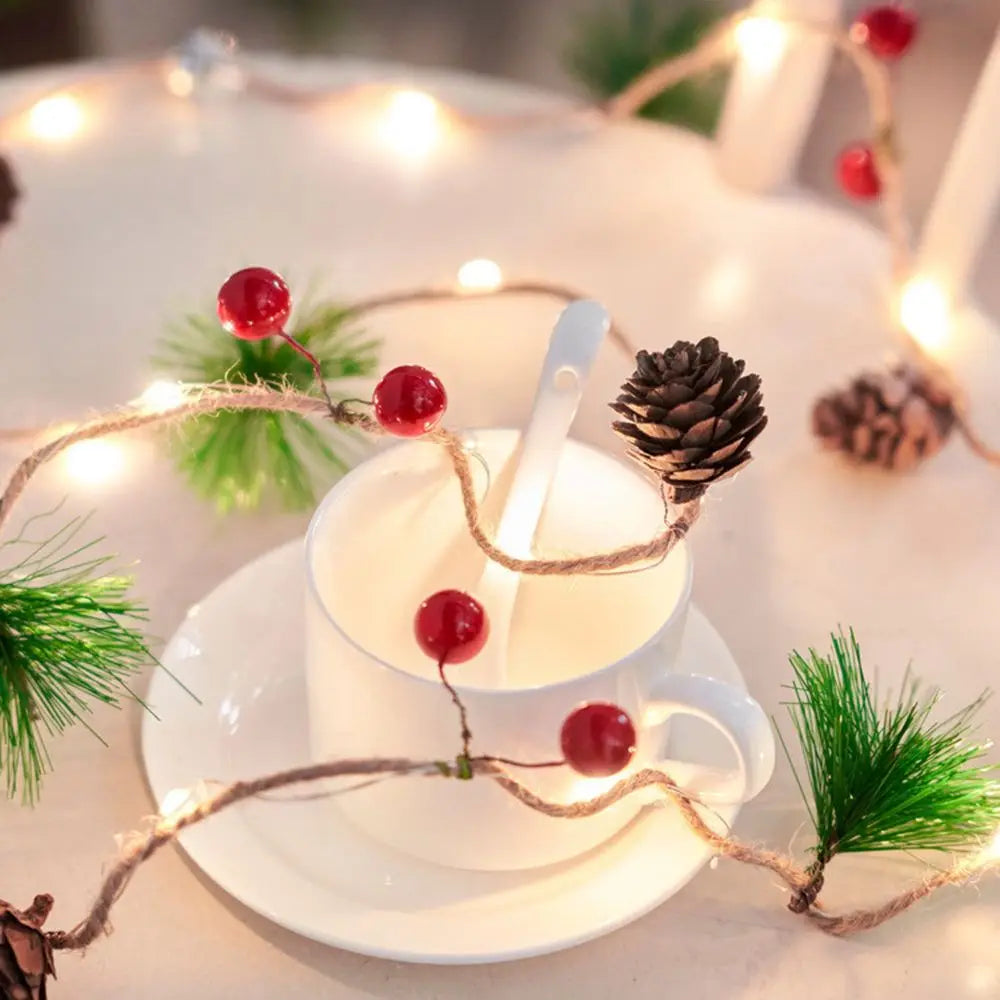 Berry Fireplace Decoration Xmas Supplies Poinsettia Flowers Christmas Garland Home Decor String Lights Christmas Decorations