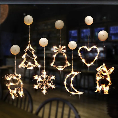 Christmas Ornaments Hanging LED Lights Bedroom Decoration Christmas Decorations Home Window Glass Decoration Warm Battery