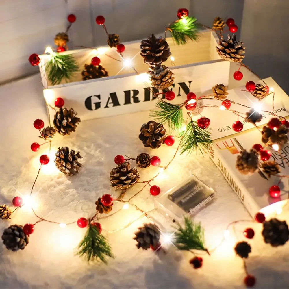 Berry Fireplace Decoration Xmas Supplies Poinsettia Flowers Christmas Garland Home Decor String Lights Christmas Decorations