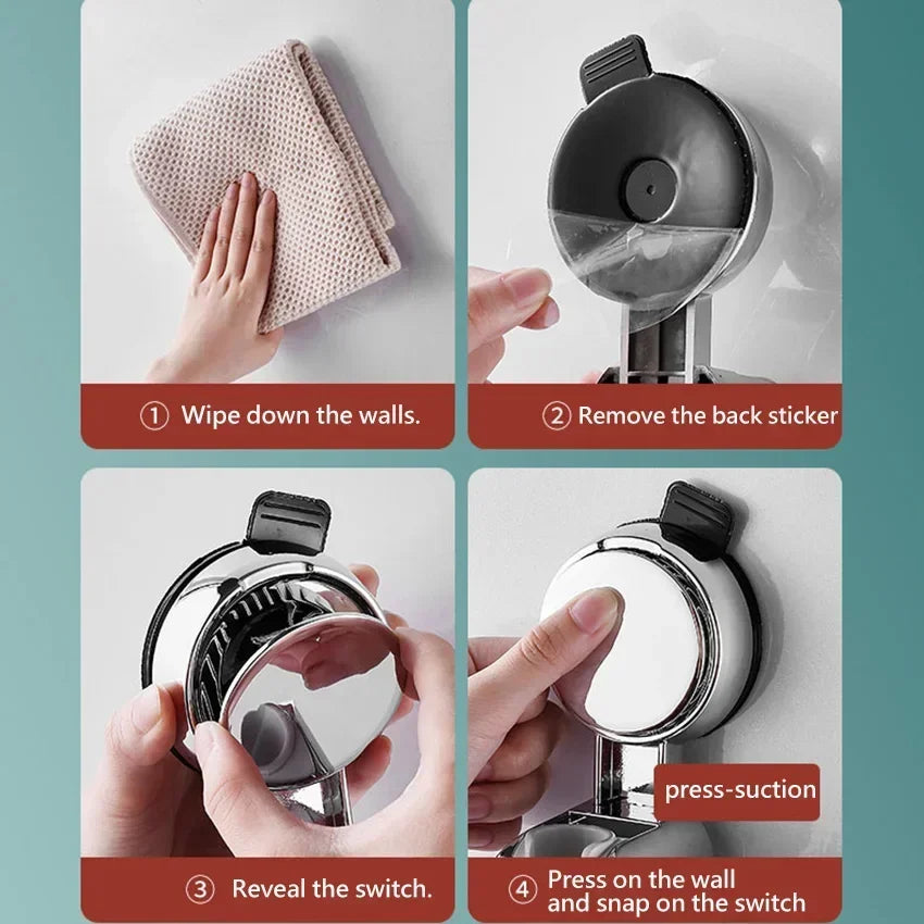 Unique Horizontal Setting,Suction Cup Handheld Shower Head Holder ,Large Shower Head Supports, Relocatable,Wall Mounted