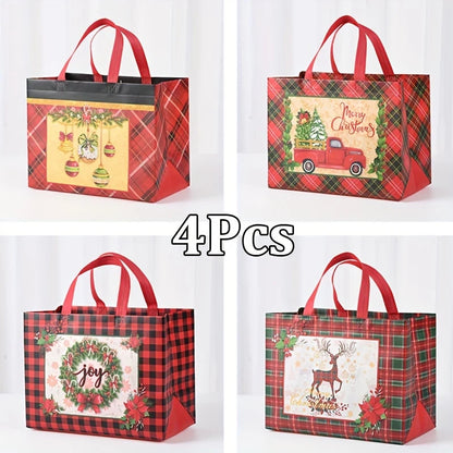 Christmas Gift Bags, Christmas Tote Bags with Handles, Reusable Non-Woven Shopping Bags for Xmas Gifts Wrapping Holiday Party