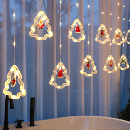 Christmas Decorations LED Curtain String Lights Cute Xmas Tree Santa Claus Pendants Lamp for Home Garden Party New Year Decor
