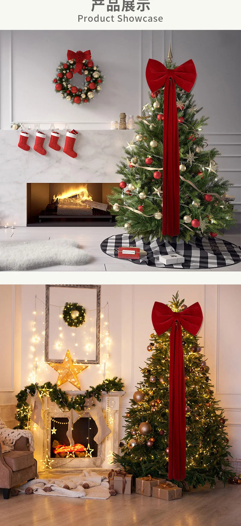 Large Velvet Bow Red Christmas Bowknot Christmas Tree Decorations Pendant Party Home Hotel Layout Window Shopping Mall Display