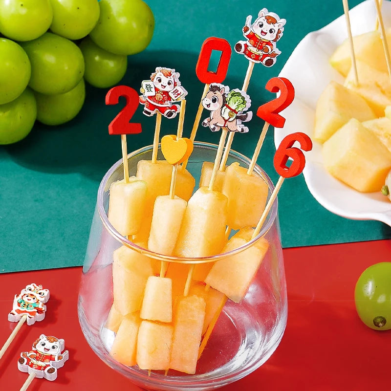 Christmas And New Year Disposable Fruit Sticks Fruit Forks Creative Art Toothpicks (100 Sticks Per Pack)