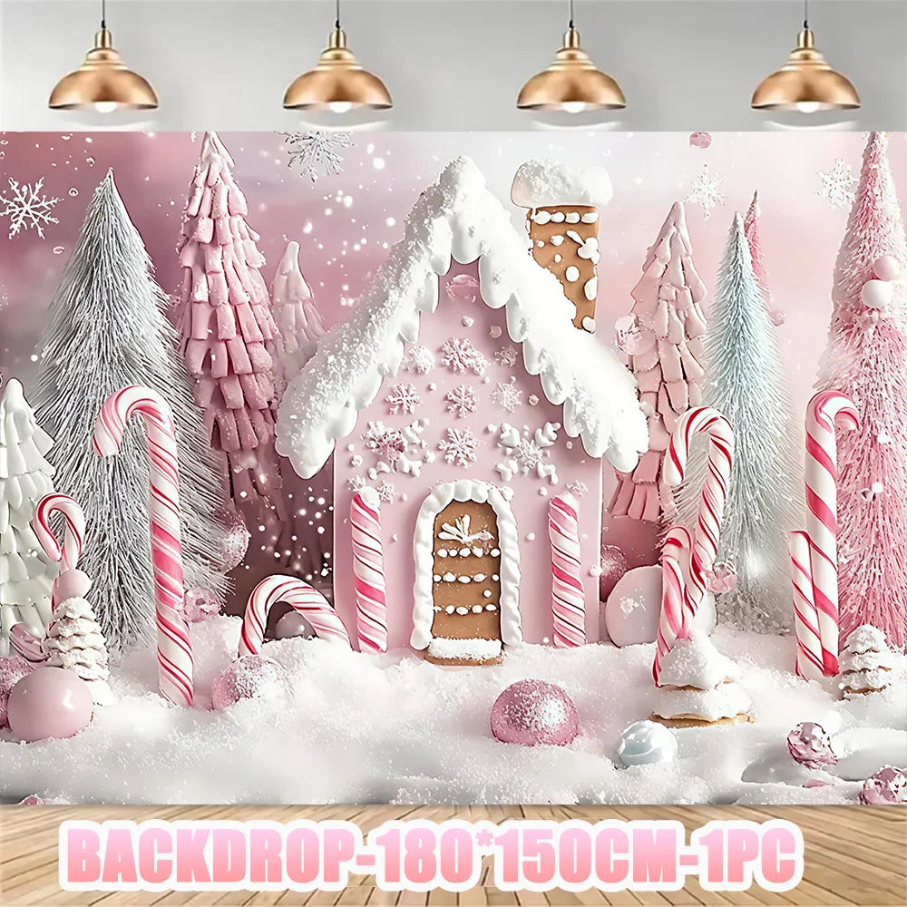 Merry Christmas Party Supplies Disposable Tableware Set Pink Gingerbread Plates Cups Banner Napkin New Year Backdrop Room Decor
