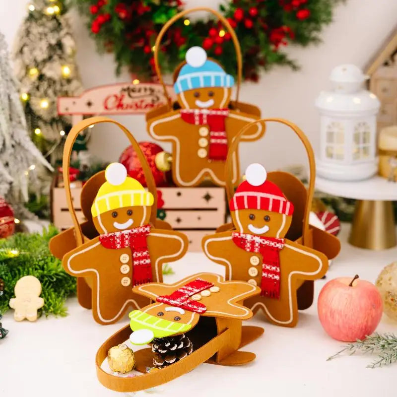 Christmas Gifts Bags Cute Gingerbread Man Storage Bags Chocolate Cookies Candy Handbags For Christmas Birthday Party Decoration