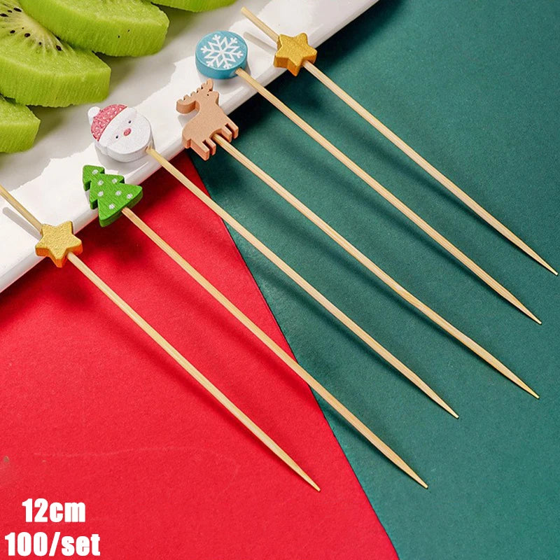 Christmas And New Year Disposable Fruit Sticks Fruit Forks Creative Art Toothpicks (100 Sticks Per Pack)