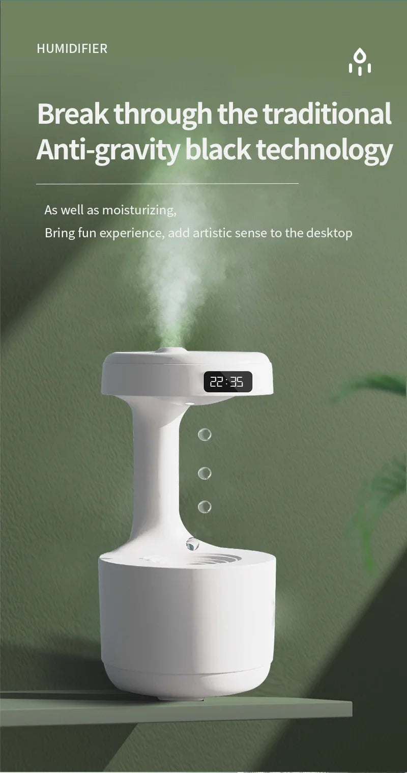 Air Humidifier Anti-Gravity Funny Water Droplets Ultrasonic Cool Mist Maker Fogger Diffuser with LED Display for Home Office