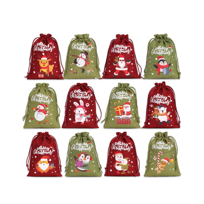 12 Christmas Burlap Cloth Bags Fabric Bags Biscuit Candy Bags Party Packaging Storage Bags Suitable For Gift Festivals 2025 New