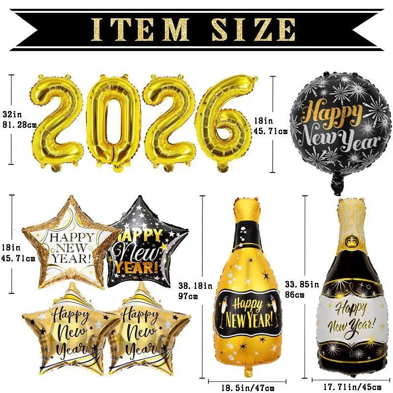 11pcs 2026 New Year Balloon Party Decoration Wine Cup Scene Wine Bottle Aluminum Film Balloon Set Festival Photography Props