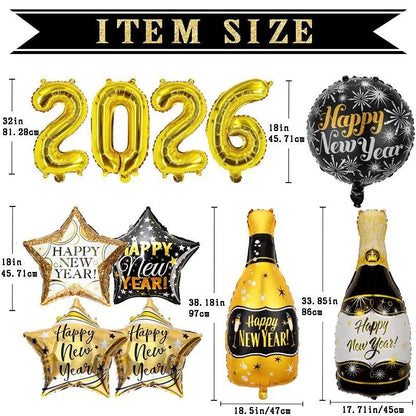 11pcs 2026 New Year Balloon Party Decoration Wine Cup Scene Wine Bottle Aluminum Film Balloon Set Festival Photography Props