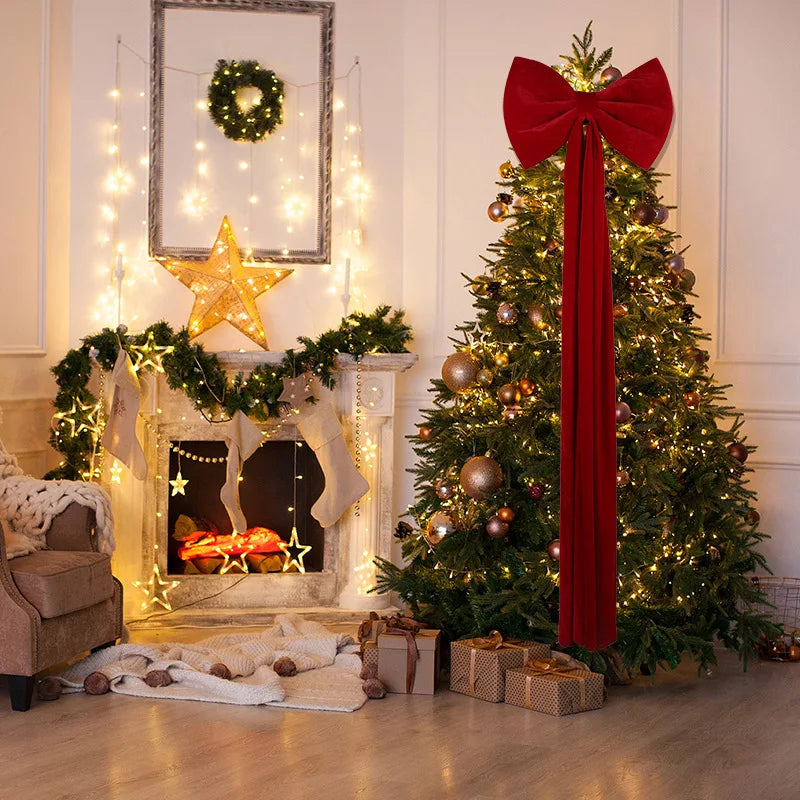Large Velvet Bow Red Christmas Bowknot Christmas Tree Decorations Pendant Party Home Hotel Layout Window Shopping Mall Display