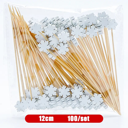 Christmas And New Year Disposable Fruit Sticks Fruit Forks Creative Art Toothpicks (100 Sticks Per Pack)
