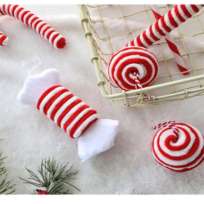 Christmas Ornaments Red And White Velvet Decorations Christmas Balls Canes Candies Christmas Trees Decorative Pendants INS Ornam