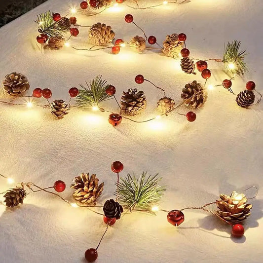 Berry Fireplace Decoration Xmas Supplies Poinsettia Flowers Christmas Garland Home Decor String Lights Christmas Decorations
