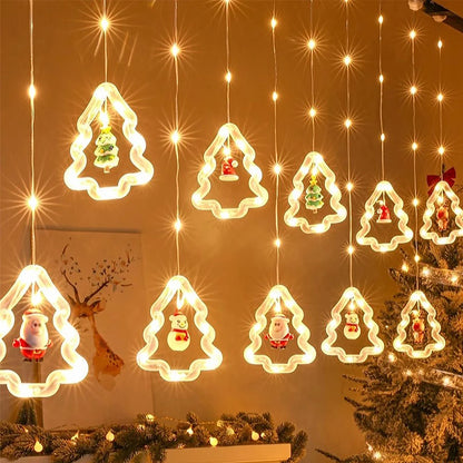 Christmas Decorations LED Curtain String Lights Cute Xmas Tree Santa Claus Pendants Lamp for Home Garden Party New Year Decor