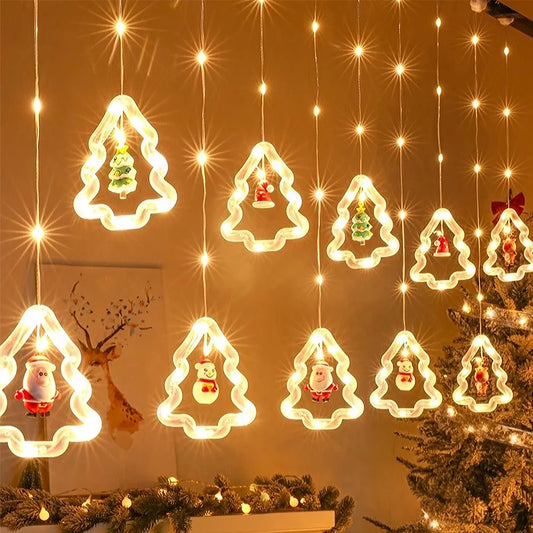 Christmas Decorations LED Curtain String Lights Cute Xmas Tree Santa Claus Pendants Lamp for Home Garden Party New Year Decor