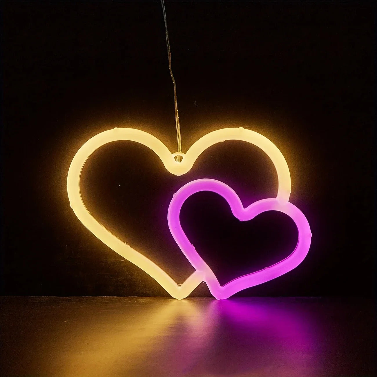 Double Heart Neon Wall Decor, USB/2A Battery Powered, Perfect for Bedroom, Kids' Room & Game Room Decoration, Unique Festival Gi