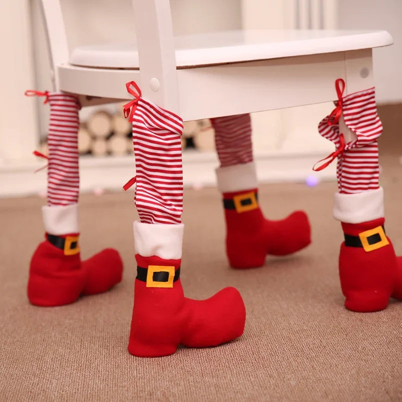 8/4PCS Creative Christmas Table Foot Socks Chair Leg Covers Floor Protectors Cloth Furniture Feet Sleeve Christmas Supplies DIY
