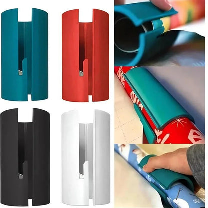 Christmas Wrapping Paper Cutter Tool Tube Paper Cutter Dispenser Portable With Embedded Blade Round Lip Safer Easier Cutting