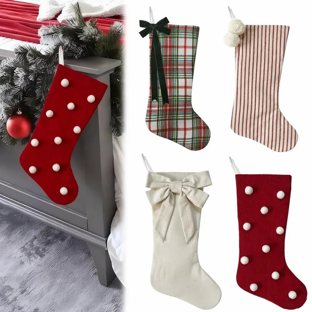 Christmas Decorations Bows Christmas Socks Candy Gift Bags Festive Christmas Atmosphere Home Hanging Ornaments