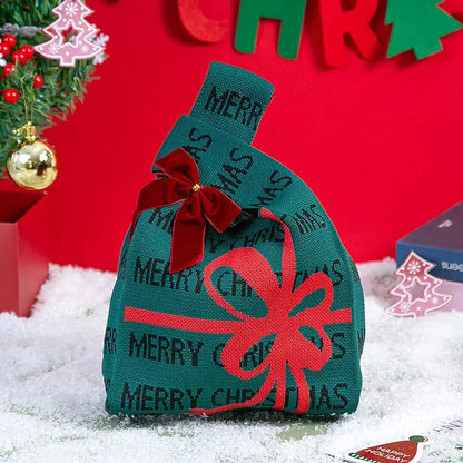Christmas Festival Knitted Gift Bag Handheld Candy Bag Women Mini Knot Wrist Bag Cute Knitted Tote Bag Reusable Shopping Bags