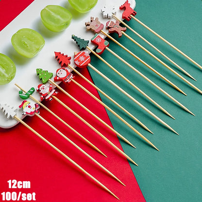 Christmas And New Year Disposable Fruit Sticks Fruit Forks Creative Art Toothpicks (100 Sticks Per Pack)