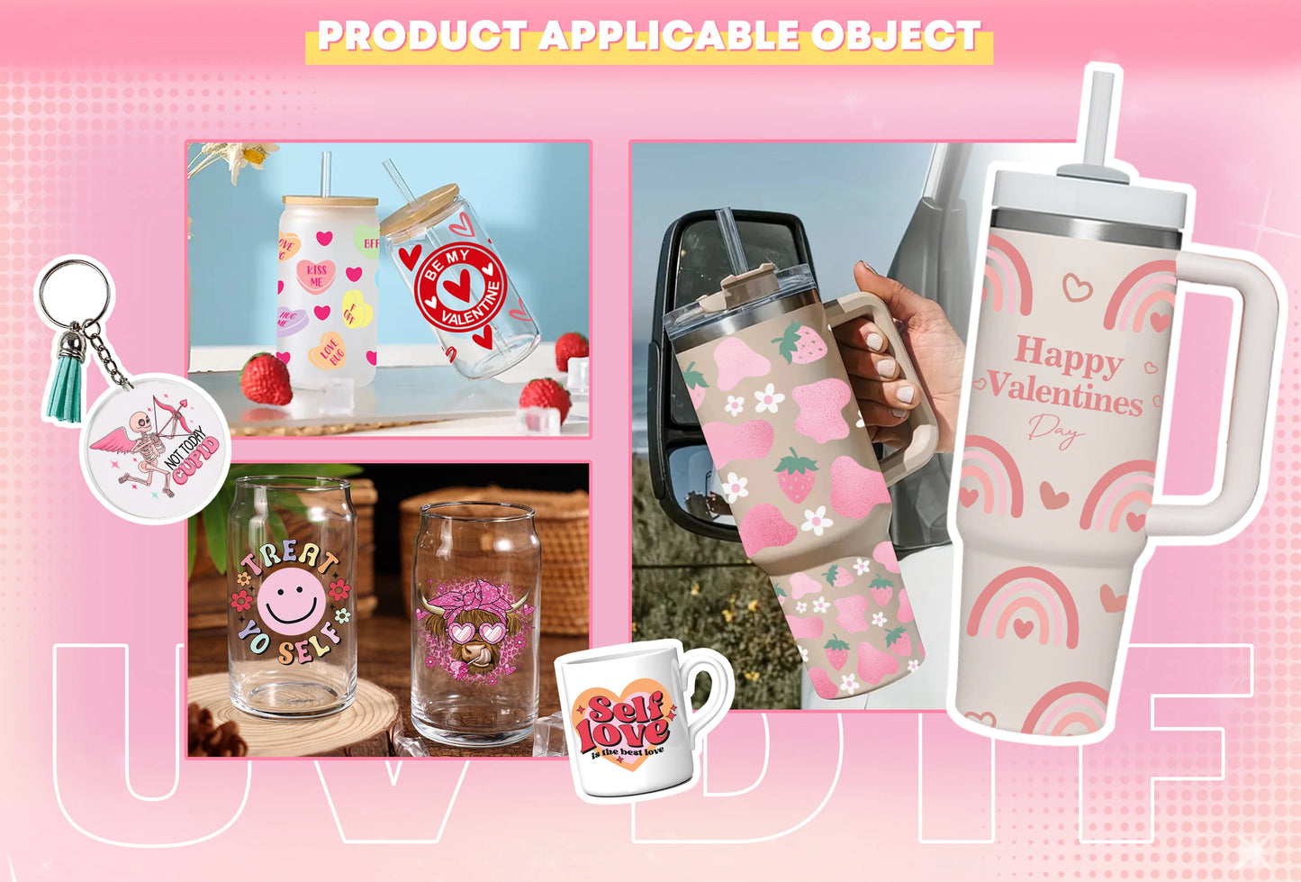 Christmas Design 3D UV DTF Wraps Stickers Cute Wraps .For 16 OZ Glass Libbey Selfadhesive Washable DIY Custom Cups Wrap Stickers