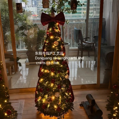 Foldable Christmas Tree 1.2-2.1m with Lights And Large Bows Portable Home Decorative Mini Christmas Tree