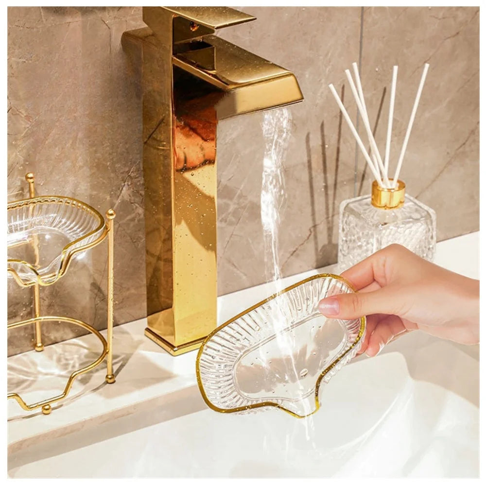 Bathroom Soap Dish Light Luxury Toilet Shower Soap Holder with Drain Water Soap Storage Case Tray Container Bathroom Gadgets
