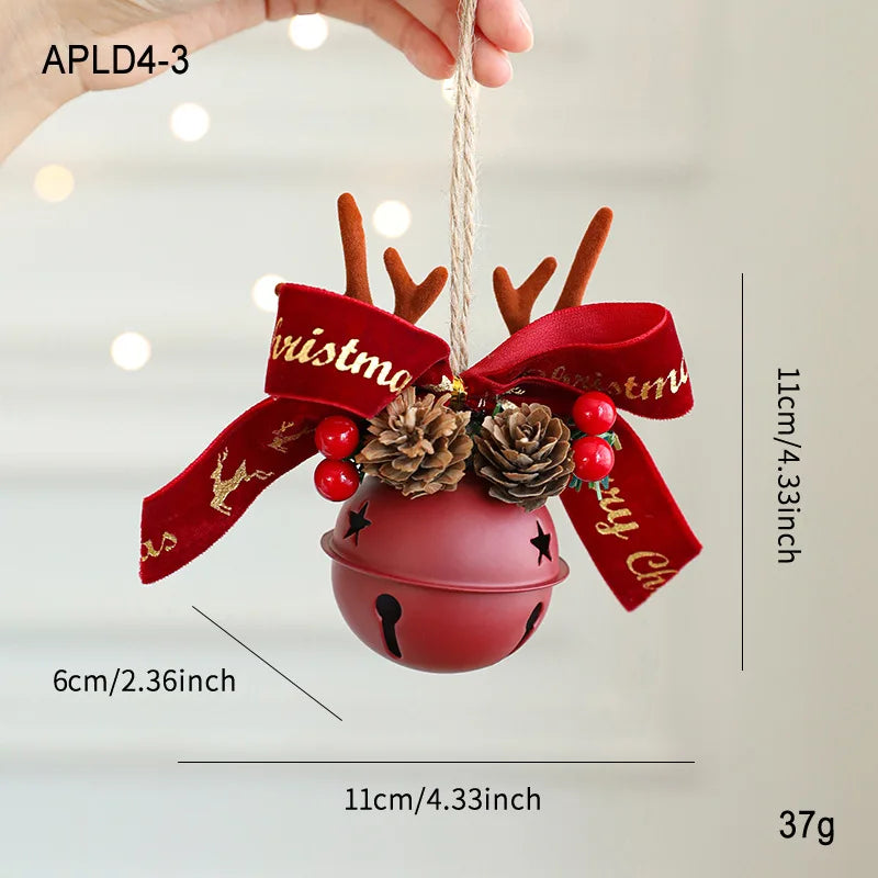 Christmas Bells Bow Antlers Red Fruit Pine Bough Pinecone Pendant Christmas Tree Jingle Bells Hanging Ornament New Year Decor